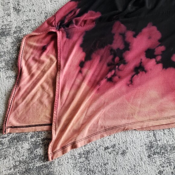 Black Pink Fire Tie Dye Long Assymetrical Boho Halter Dress - Picture 5 of 9